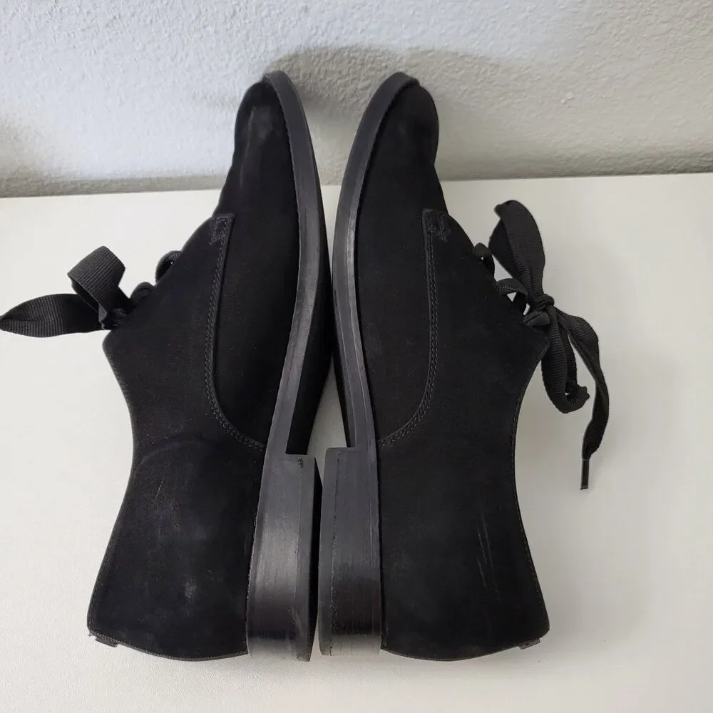 VIONIC Evelyn Oxford Shoes Womens 8.5 Black Suede Leather Ribbon Laces Derby